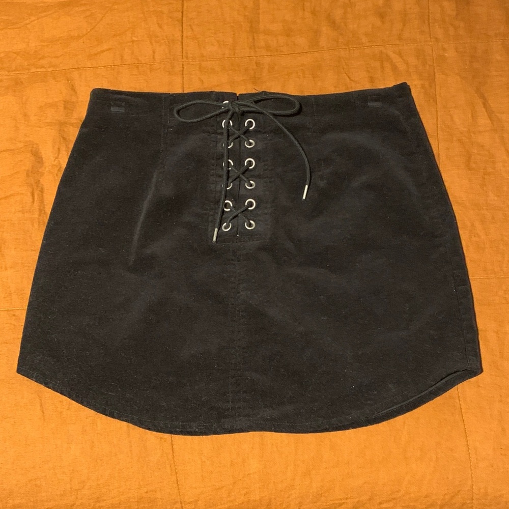 Black corduroy Lace-Up Mini Skirt